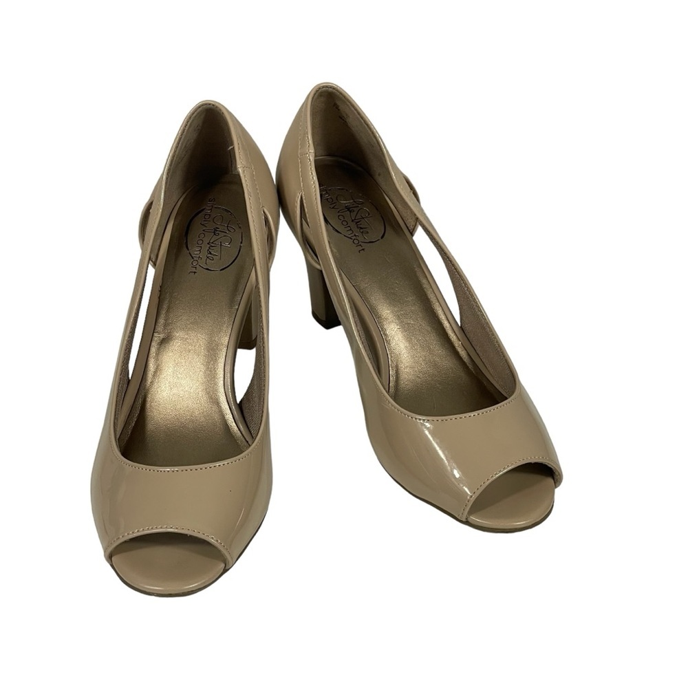 Life Stride Simply Comfort Connect Nude Patent Open Toe Pump Heel Sz 7 WIDE